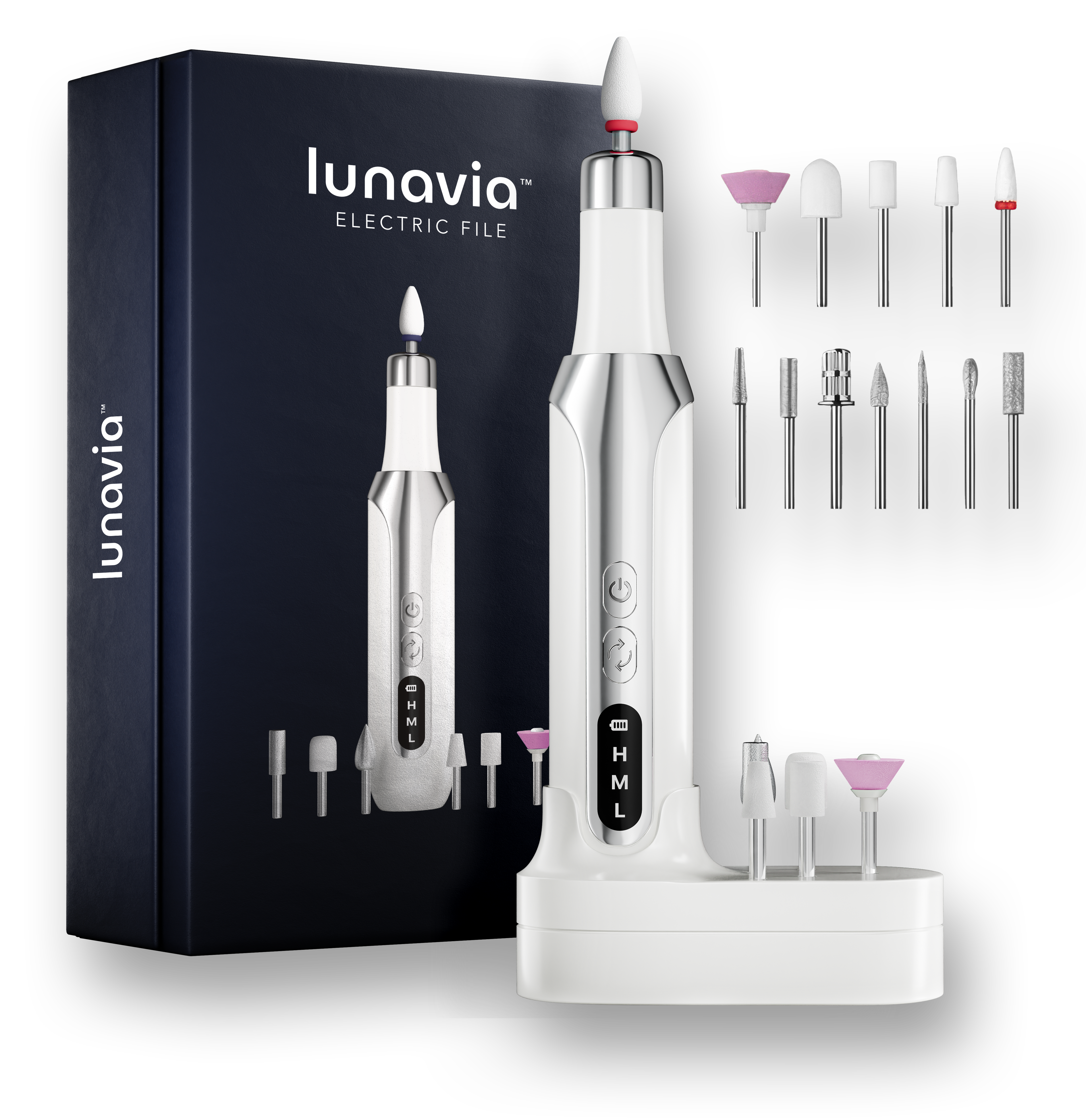 Lunavia electric file with its package and attachments 